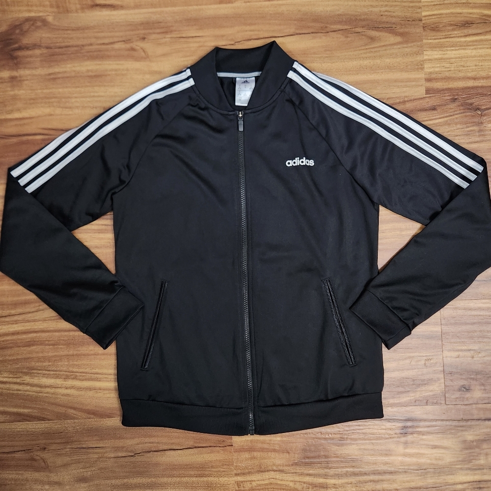 Adidas Women's 3 Stripes Black and White Full Zip Track Jacket Size Small